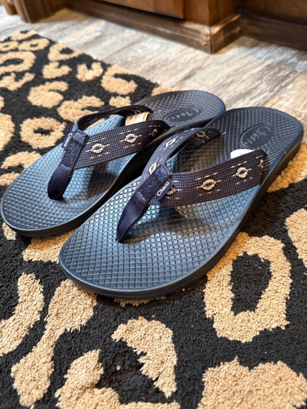 Chaco Navy Blue Aztec Patterned Strap Flip Flops